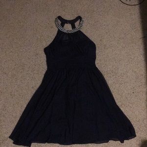 Navy blue dress with beaded collar